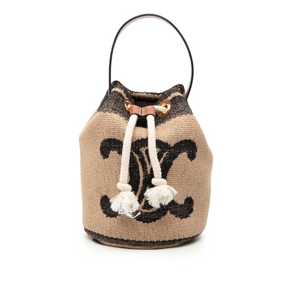 Celine Handbags - Pre-Loved Celine Small Triomphe Raffia Drawstring Bucket Bag